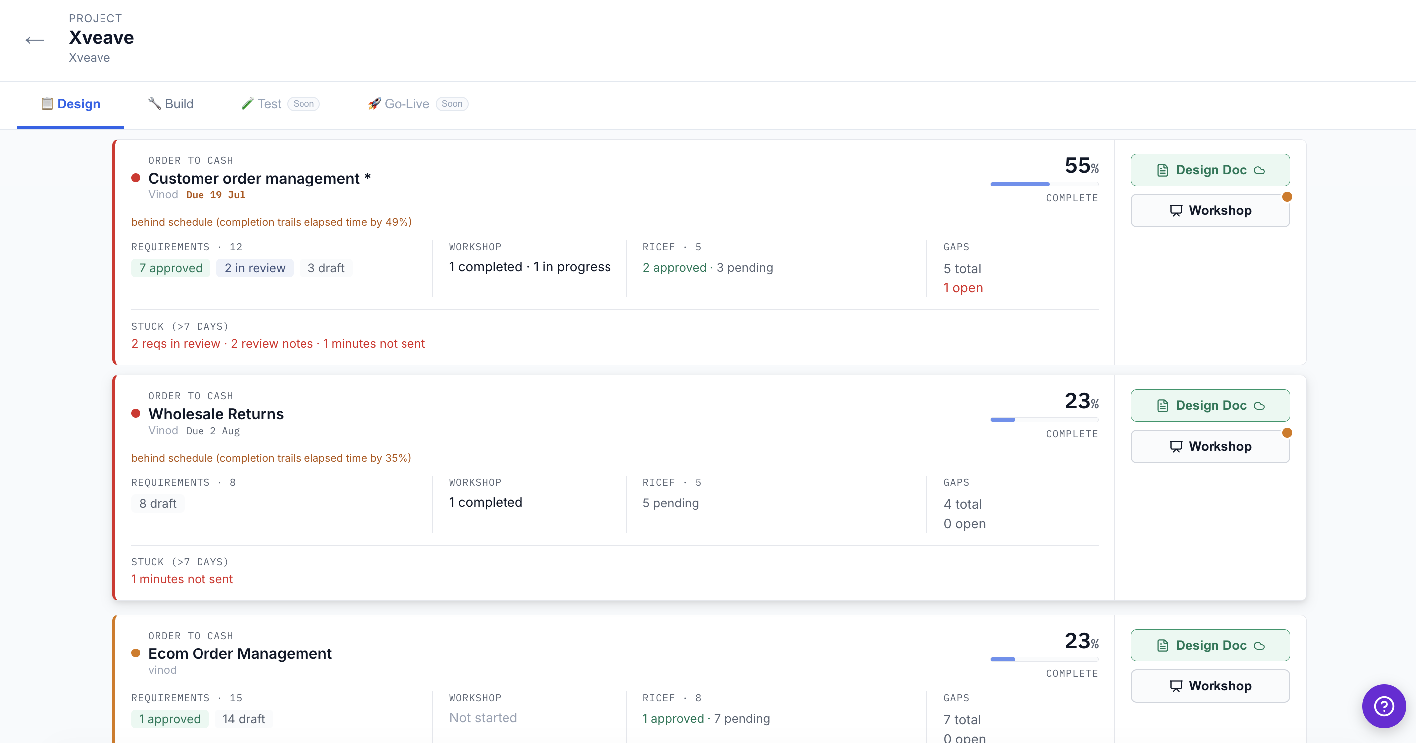 DesignVeave project dashboard